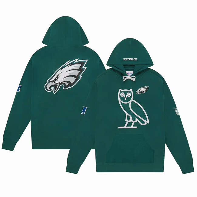 Men's Philadelphia Eagles Green OVO Scarlet Icon Team Pullover Hoodie